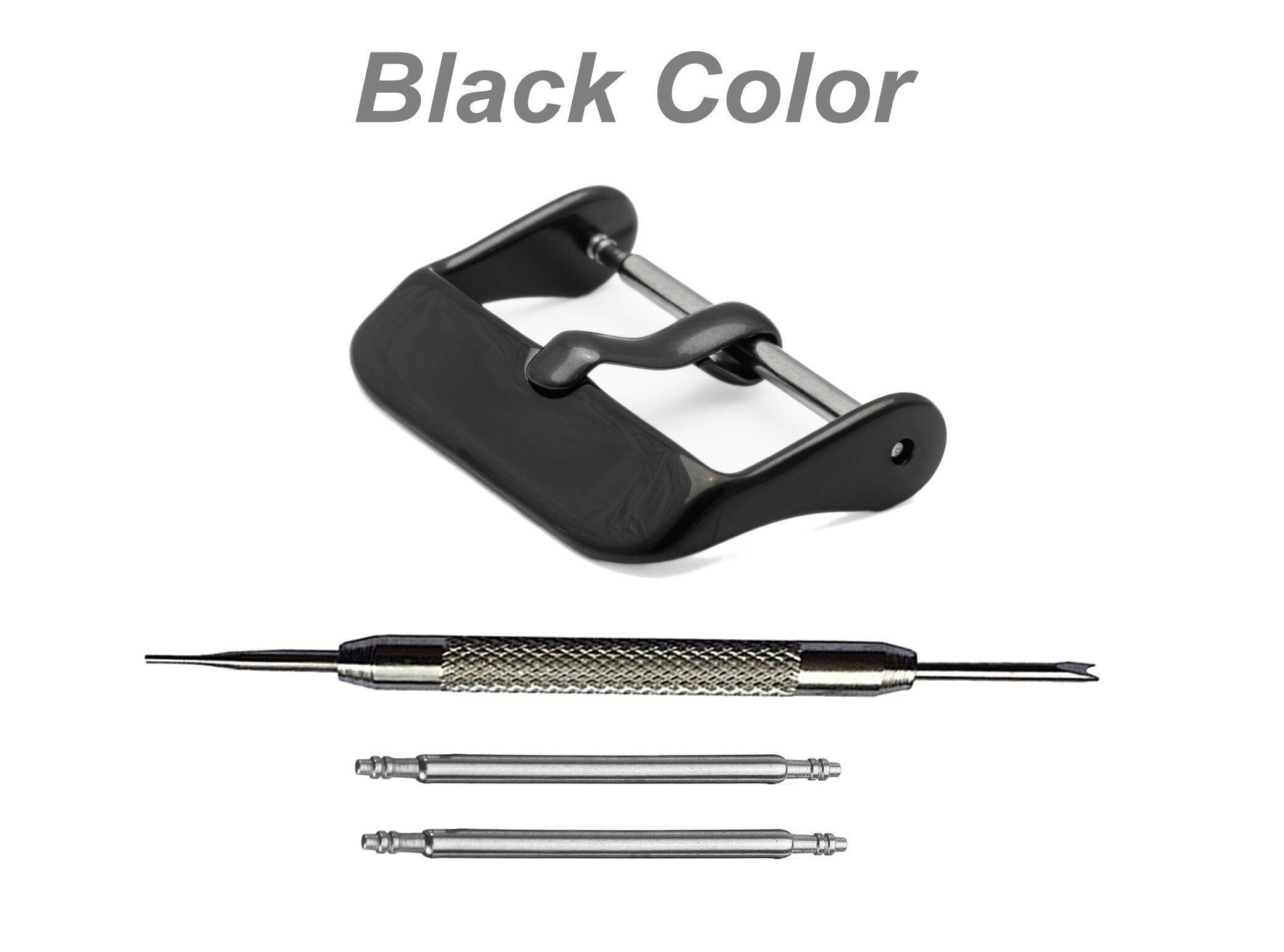 4pcs Set Pin Buckles for 14mm 16mm 18mm 20mm 22mm 24mm Watch Straps Bands Kit Clasp Silver Black Rose Gold Finish -Pins Tool Included